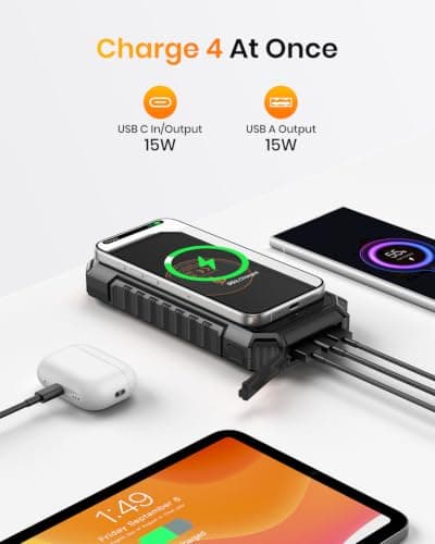 A ADDTOP Solar Power Bank - 20000mAh Wireless Portable Charger with USB C - 3.0A Fast Charging External Battery Bank for Smartphone Tablet – 2 Flashlights for Camping — view 4