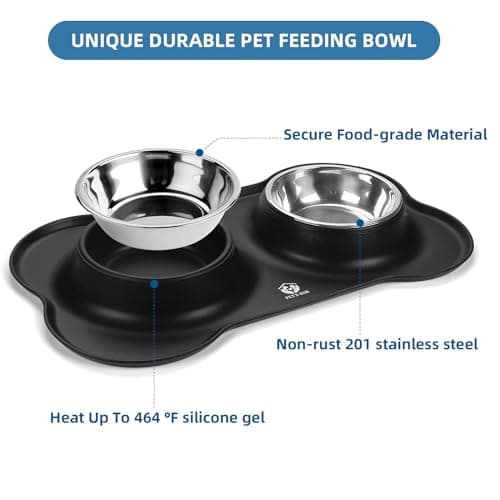 PET'S HUB Pet Feeding Bowl Set, Double Bowls with Silicone Mat Tray for Cats, Puppies, and Small Dogs. (Black, Small) — view 5
