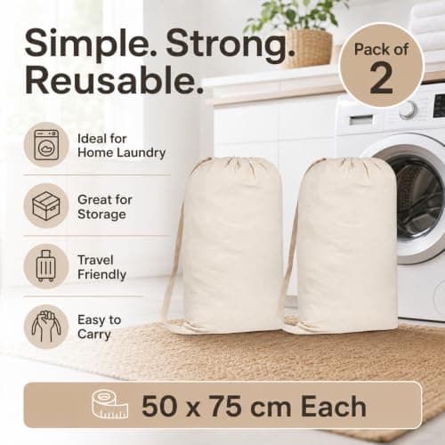 GFI LINEN CLUBS 100% Cotton Laundry Bags 50 x 75 cm, Carry Strap, Set of 2 — view 4