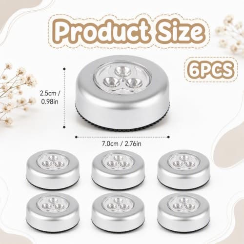 6 Pack Push Lights, Stick On Lights Touch LED, Battery Powered Tap Lights — view 6
