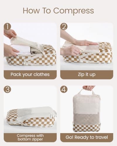 Meowoo 7 Set Compression Packing Cubes for Suitcases, Checker Design — view 6