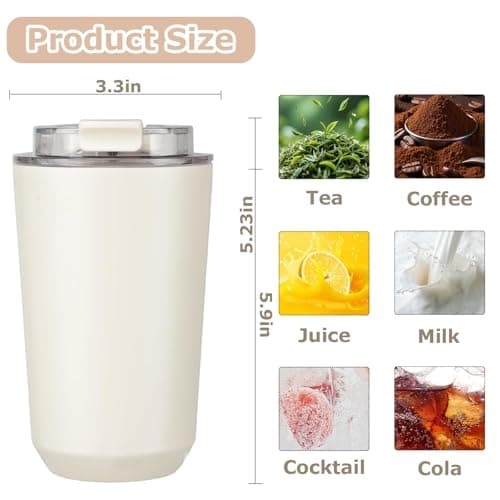 chenqi 380ml Insulated Coffee Cup with Leakproof Lid,Reusable Double Walled Coffee Mug,Stainless Steel Thermal Cup for Hot Cold Drinks (Beige) — view 2