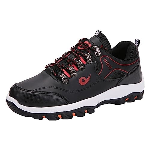JiuQing Men's Hiking Shoes Low Rise Outdoor Travel Shoes Lightweight Casual Camping Walking Sneakers,Black,7 UK