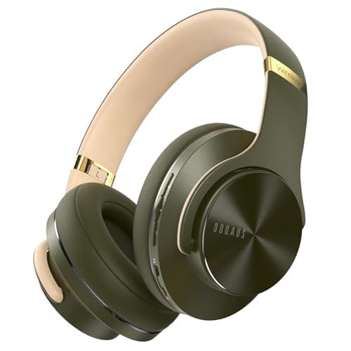 DOQAUS Bluetooth Headphones Over Ear, 90Hrs Playtime, BT5.3 Wireless Headphones with Mic, 3 EQ Mode, Foldable Headphones with HiFi Stereo Bass Sound, Soft Memory Earmuffs, for PC Phone(Military Green)
