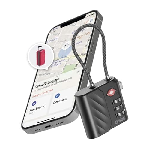 SBS Track My Lock, TSA Lock with Integrated Finder Tracker, Compatible with Apple Find My (iOS), 3-Digit Combination Lock, 60 dB Alarm, USB-C Rechargeable, Ideal for Suitcases and Bags, Black