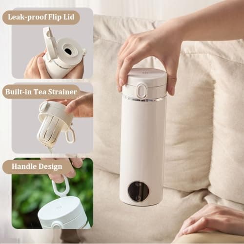 500ml Portable Travel Kettle,USB-C Electric Water Heater, Portable Electric Kettle with Carry Handle & 6 Adjustable Temperature Settings, Dual Power Modes for Home Travel & Car — view 6