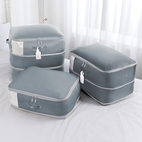 DIMJ 220L Self Compressing Storage Bags - Heavy Duty Air Valve Bedding Organiser, Compress Bedding from 110L to 66L Per Bag for Wardrobe, Travel & Moving | No Pump Space Saver, 2 Pack, Grey — view 5