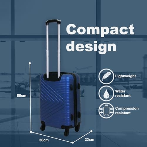 Planet Direct Navy Cabin Suitcase (55x36x23cm) | Hard Shell Lightweight Suitcase | 3-Digit Lock | 4 Spinner Wheels | Telescopic Handle | Carry On Luggage — view 3