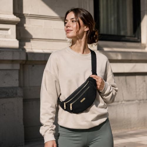 IPQNQVEY Fanny Pack Fashionable Waist Bag Unisex Fashion Waist Bag Casual Travel Bum Bag with 3 Zipper Pockets for Adult Sports Running Hiking Jogging (Black) — view 3