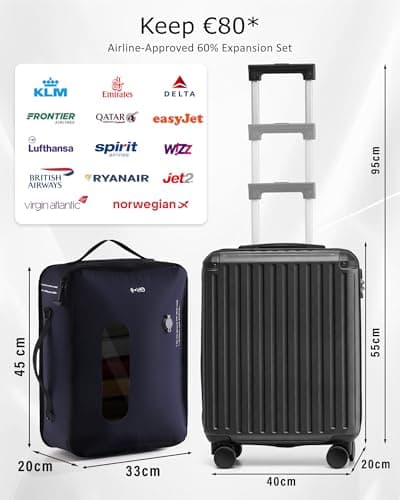 COOLIFE EasyJet Vacuum Cabin Suitcase 55X40X20cm + Vacuum Bag for Travel +60% with Pump | ABS Hard Shell, 8 Wheels & TSA Lock - for Ryanair, Europe, Business, Study Abroad, Cruise | Carry On Suitcase — view 2