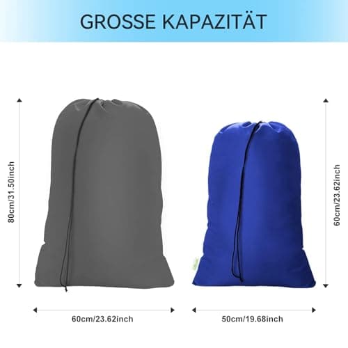 OTraki 2 Pack Travel Laundry Bag, 50x60cm Drawstring Laundry Bag for Dirty Clothes Foldable Storage Bag Toys Dirty Clothes Bag for Hamper Basket Home College Dorm Camp (Blue) — view 3