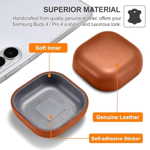 ICARER Genuine Leather Case for Samsung Galaxy Buds 4/4 Pro 2026, Brown — view 2