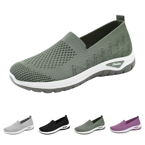 Walking Shoes with Memory Foam Wedge Heel Athletic Outdoor Sport Shoe Athletic Outdoor Sport Round Toe Knit Mary Jane Shoes Flat Comfort Breathable Breathable Soft Sole Shoe Green — view 5