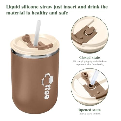 17 oz Travel Coffee Mug with Lid and Straw, Stainless Steel Vacuum Insulated Tumbler, Double Walled Travel Tumbler Insulated Coffee Cups for Ice Drinks Hot Beverage Indoor Outdoor Use (Khaki) — view 4
