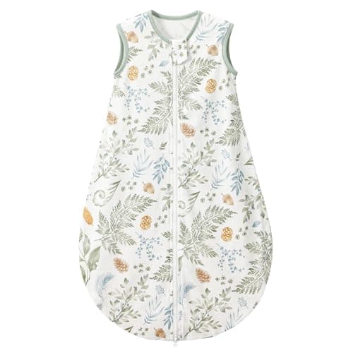 LULUMONKEY 0.5 Tog Baby Summer Sleeping Bag 6-18 Months, Soft Cotton Newborn Sleep Sack Baby Wearable Blanket, Forest