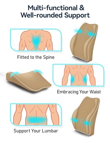 Travel Ease Ergonomic Lumbar Support Cushion, Memory Foam Back Support Cushion for Office Chairs with Skin-friendly Cover for Comfort (Khaki) — view 4