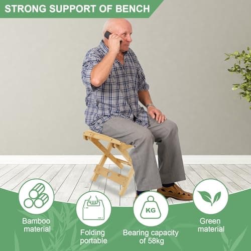 Bamboo Folding Stool,for Portable Sauna Box Arc Shape Design Foldable Sauna Chair Multipurpose Strong Load Bearing Stool for Home Outdoor Camping Fishing Beach — view 5