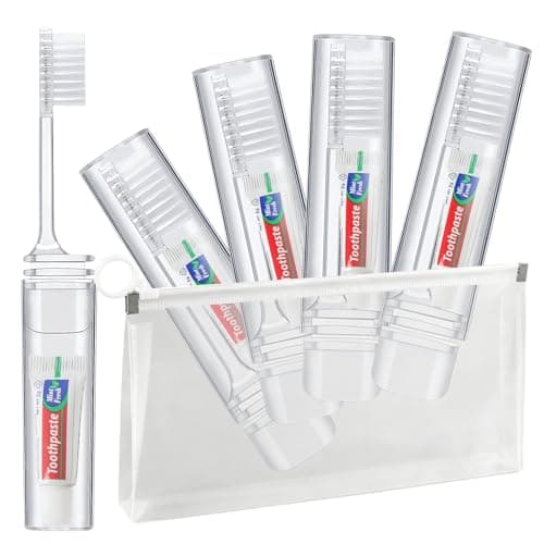 Mini Toothbrush and Toothpaste Set, 4 Foldable Travel Toothbrush with 4 Mini Toothpaste & Storage Bag, Portable Oral Care Kit for Travelling, Camping, Business Trips
