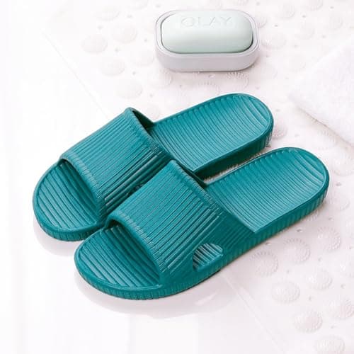 JoWebb Unisex Slip On Slippers for Women/Men, Flat Slide Sandals Shower Sandals, Flip Flops for Indoor Home Garden Bathroom Poolside (Turquoise-240 36/37) — view 4