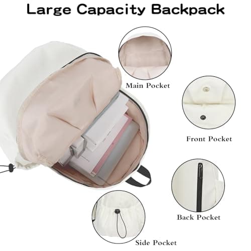 White Backpack, Solid Rucksack, Large School Bag for Back to Uni Gifts — view 4