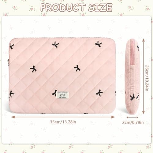 Flintronic 14In Laptop Sleeve, Cute Floral Quilted Laptop Case, Bow Quilted Lap-top Carrying Case, Portable Puffer Padded Lap-top Sleeve, Compatible with MacBook, Asus, Dell, HUAWEI — view 2