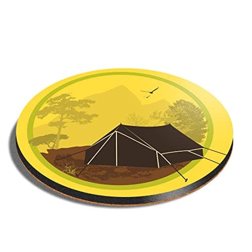 1 x Round Coaster - Camping Tent Forest Cork Backed MDF Glossy Tea Coffee Accessory #7136