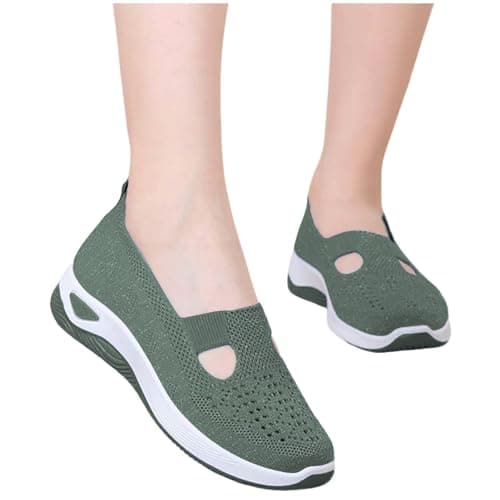 Women Orthopedic Casual Walking Shoes Breathable Soft Sole Slip On Shoes Lightweight Athletic Sneakers Size UK 3 Green — view 2