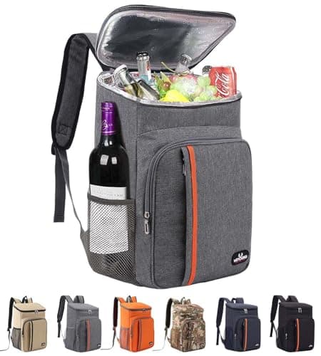 Bagtopia Camping Cooler Backpack 25 Cans, Leak Proof Soft Insulated Compartments Thermal Bag, Portable Lightweight Beach Travel Trip Picnic Lunch Backpack for Men and Women, Stripes-Grey