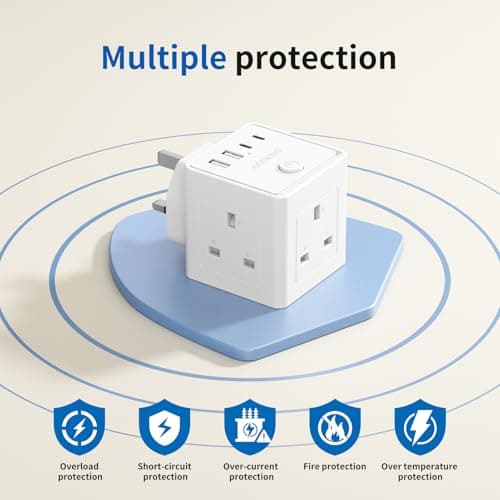 Plug Extension Socket with 4 USB, 3 Way Multi Plug Adapter UK, USB Wall Plug Charger, 3 Pin Plug Expander for Home, Office, University Essentials — view 3