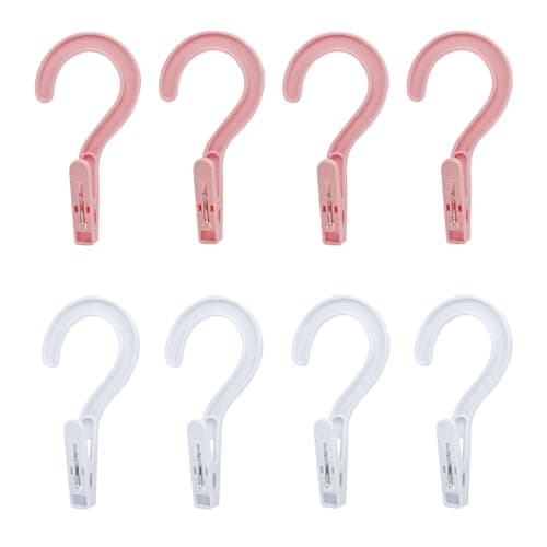 Andiker 8pcs Laundry Hooks with Clips, 5.2" Super Strong Clamping Plastic Single Clip Hangers Portable Travel Hangers with Clips to Hang Socks Towels Boots and Dry Wet Clothes