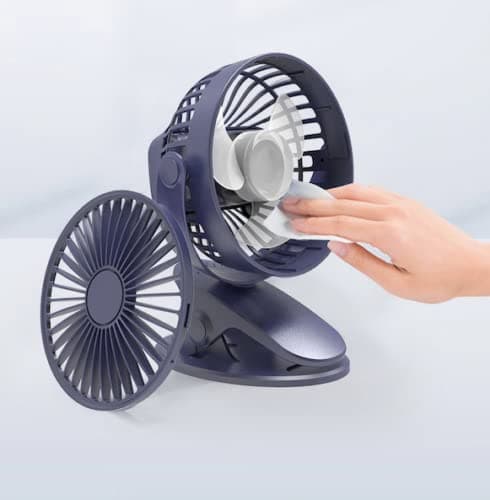 AH® USB Desktop Fan, 3 Speed 360° Adjustable Portable Clip on Stroller with 1200mAh Rechargeable Battery - Powerful Airflow, 3D Spiral Blades, Brushless Motor for Home Office (White) — view 4