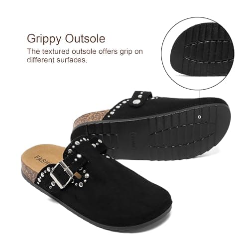 YorFotMae Suede Clogs Men Women, Cork Footbed Sandals with Buckle, Black — view 6