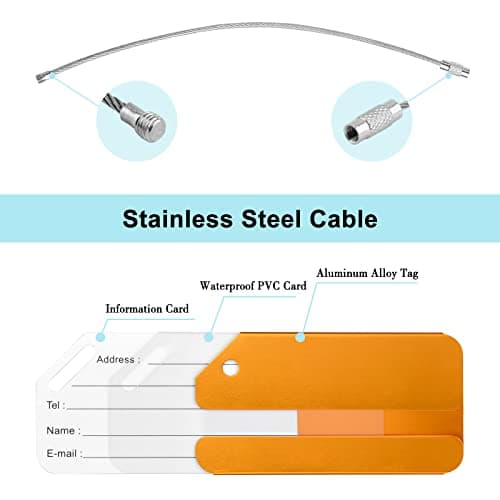 Yizhet Luggage Tags, 6 Pcs Suitcase Tags Aluminum Alloy with Steel Loop & Waterproof Name ID Card for Travel Bag, Checked Luggage, Suitcases, Laptop Bags, Backpacks, 8 x 4cm, 6 Colors — view 3
