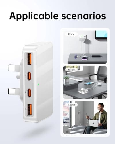 USB C Plug Flat 65W PD&15W,4-Port USB Charger Multi-Port Wall Charging Slim — view 6