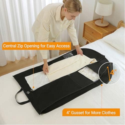 3 Pack Suit Bags, 51"Travel Garment Bags, Wrinkle-Free Suit Bag for Men Women, Foldable Dress Cover with 2 Handles for Wardrobes, Blazers, Dresses, Coats (Black) — view 6