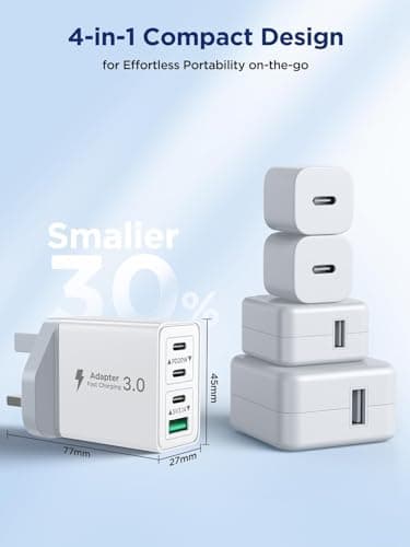 2-Pack USB C Charger, 40W USB C Plug Fast Charger 4 Port PD Type C Charging Plug+QC USBPlug UK USBC Power Adapter Multi Plugs Samsung Charging Plugs for iPhone 16 15 14 13 Pro Max XR XS, iPad,Samsung — view 5