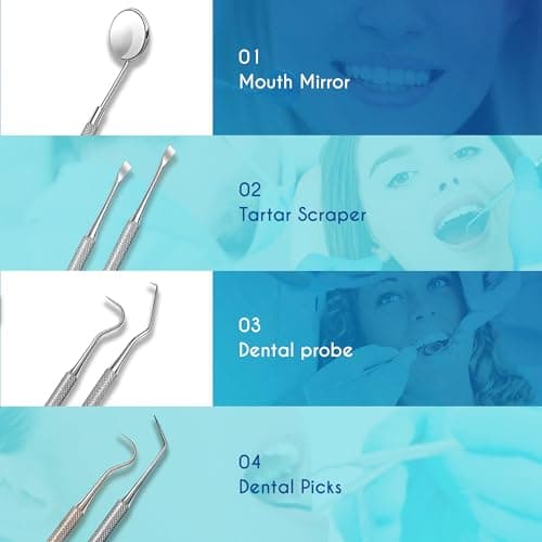 ZOVIRA Plaque Remover for Teeth 4pc Tooth Cleaning Kit with Tartar and Calculus Removal Dental Care Set Stainless Steel Dentist Tools for Personal and Home Use — view 5