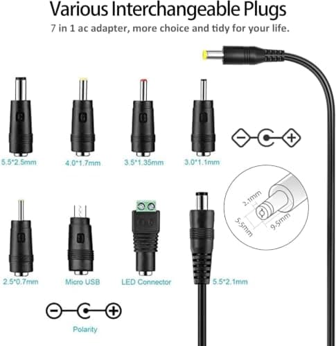 5V 2A Power Supply Adapter,Universal AC to DC Power Adapter 100-240V with 7 Tips DC Plug Adapters AC Charger for LED Strip Lights, Android, Router, TV Box, Speaker and Tablet more 5V Home Appliances — view 2