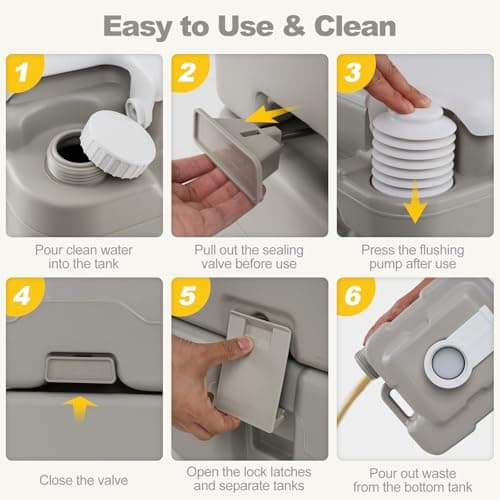 TANGZON Portable Camping Toilet, 20L Chemical Toilet with Flush Pump — view 6