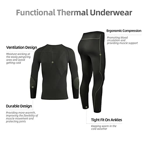 NOOYME Men's Thermals Base Layers Ski Compression Top & Bottoms Set — view 2