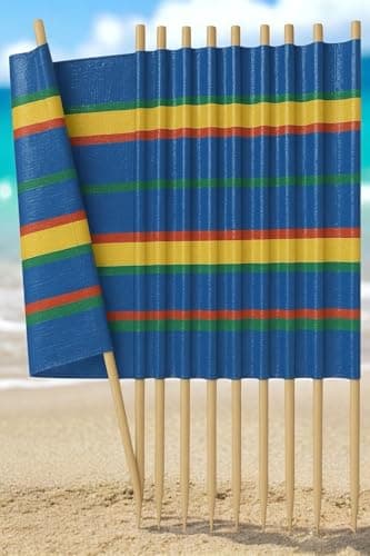 Multi Coloured Windbreak with Wooden Poles Outdoor Privacy Screen for Beach Camping Caravan Garden Travel Shelter Portable Barrier for Picnic Shade Unique Wind Protection Air Sun Partition (5 Poles) — view 2