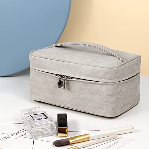EXERZ Makeup Bag with Detachable Pouch Water Resistant PU Travel Case Grey — view 6