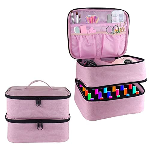 Nail Polish Organiser, Double Layer Travel Nail Storage Organiser (Pink)