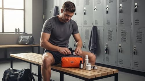 GOX Small Travel Toiletry Bag for Men, Hanging Dopp Kit Organizer with Water-Resistant Nylon, Portable Shower Toiletry Case, Orange/Grey, 1 Count (Pack of 1), Toiletry Bag for Travel — view 2