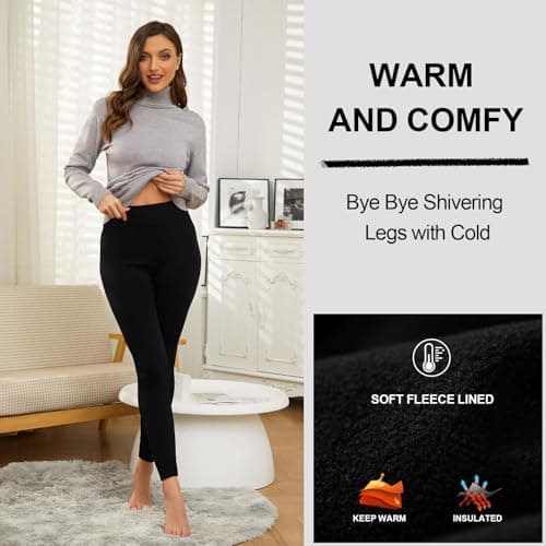 SIMIYA Womens Thermal Leggings, High Waisted Long Johns for Ladies, Winter Thermal Bottoms Pants for Walking Skiing and Daily Wear (Black,L/XL) — view 2