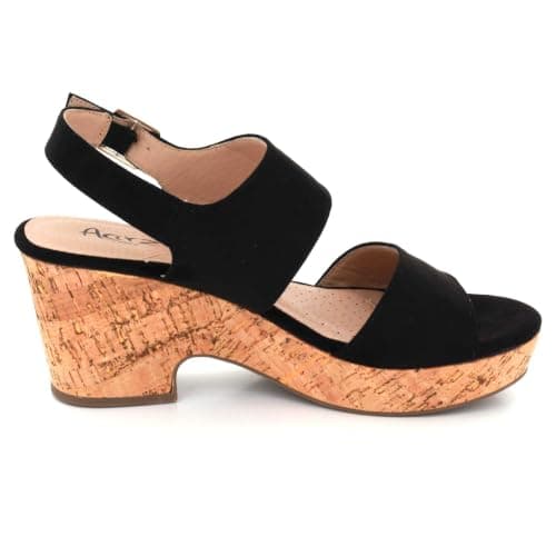 AARZ LONDON Womens Cork Wedge Heel Sandals Open Toe Slingback Adjustable Buckle Strap Casual Party Holiday Everyday Ladies Platform Black Shoes Size 5 UK 38 EU — view 3