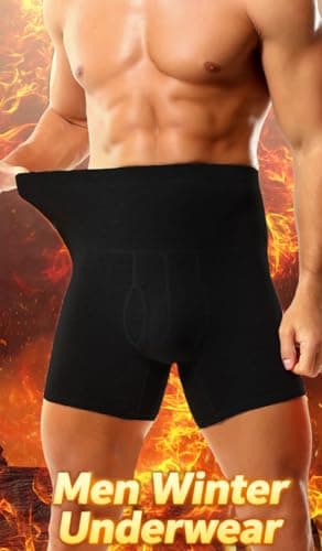 Ckzyrith Men's Thermal Winter Underwear Cotton Warm High Waist Compression Shapewear Underwear Belly Control Boxer Trousers with Open Fly, black, M — view 2