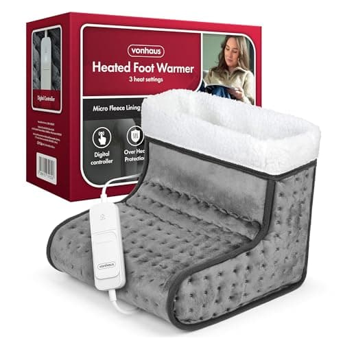 VonHaus Foot Warmer – Electric Heated Feet Heater – Fast Heat up, 3 Temperature Settings, Fleece Lining, Machine Washable, Auto Shut Off, Overheat Protection, for up to 12.5 Shoe Size, 2.3m Cable
