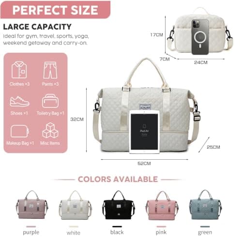 Travel Bag for Women with Shoe Compartment - Weekend Overnight Carry-on Duffel & Toiletry Bag - Water-Resistant Holdall Dry & Wet Separated for Gym, Sports, Vacation, Hospital Tote (Pink) — view 2