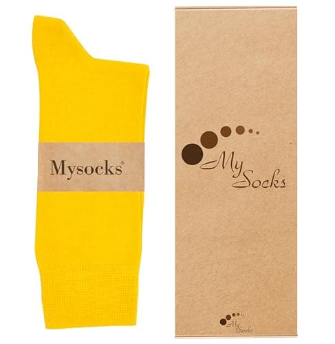 Mysocks Finest Cotton Dress Socks for Men Women - Super Soft Breathable Plain Yellow Crew Socks for Business Casual Looks Yellow 7-11 — view 6